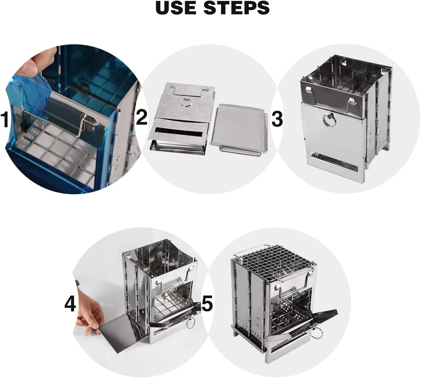 Portable Stainless Steel Wood Burning Folding Camp Stove for Outdoor Activities, Hiking, Camping, and BBQ